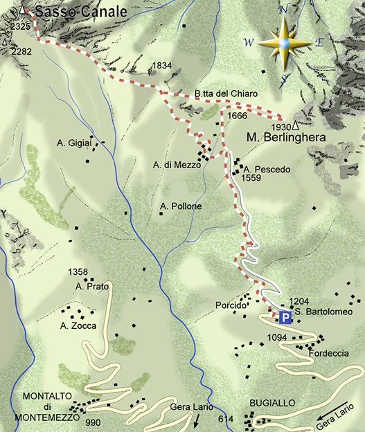 mappa di Monte Berlinghera e Sasso Canale: due vette in un giorno