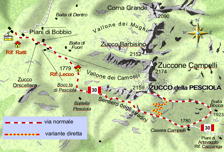 mappa di In Valsassina, sul massiccio dello Zuccone Campelli