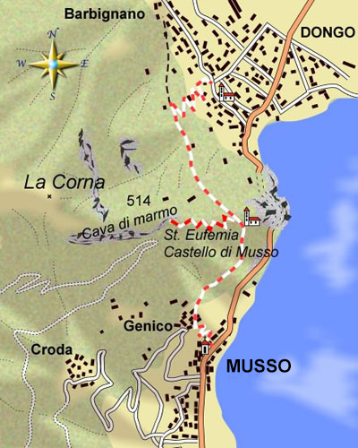 mappa di Tra Musso e Dongo alla ricerca del castello scomparso