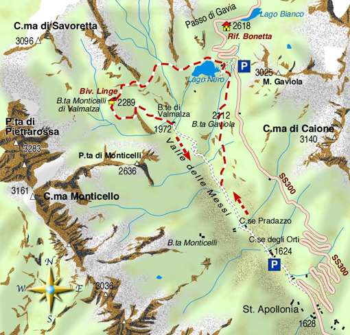 mappa di Il Bivacco Linge 2289 m e l'alta Valle delle Messi