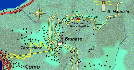 mappa di Brunate e il Faro Voltiano