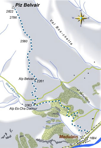 mappa di Piz Belvair aria d'Engadina