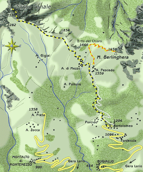 mappa di Monte Berlinghera e Sasso Canale: due vette in un giorno