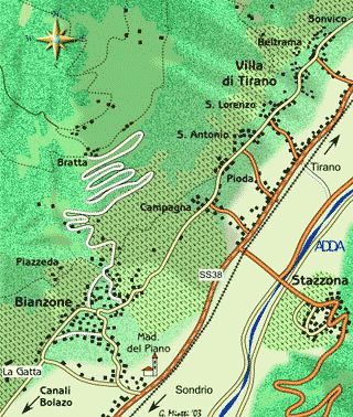 mappa di Il territorio fra Villa di Tirano e Teglio. Seconda puntata: Bianzone e Villa di Tirano