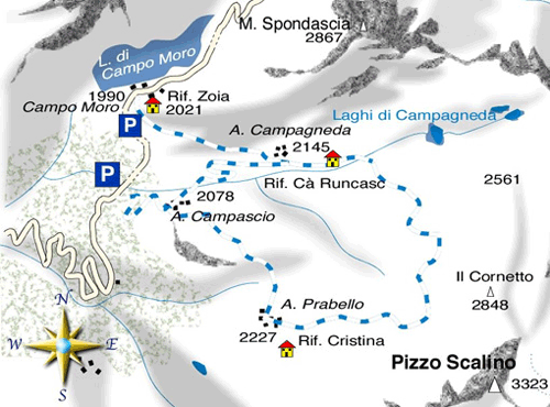 mappa di Ciaspole in Val Malenco: l'anello degli alpeggi di Campagneda e Prabello