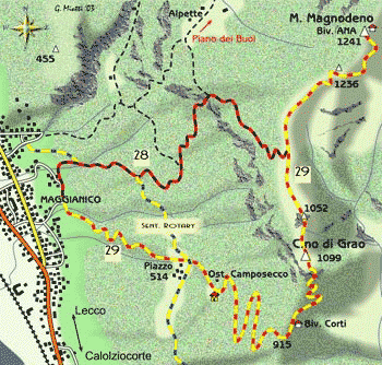 mappa di Corno di Grao 1099 m e Monte Magnodeno 1241 m