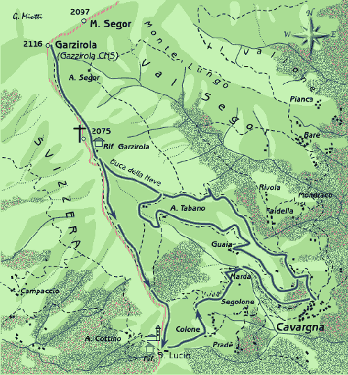 mappa di Monte Garzirola 2116 m - San Lucio 1542 m in Val Cavargna