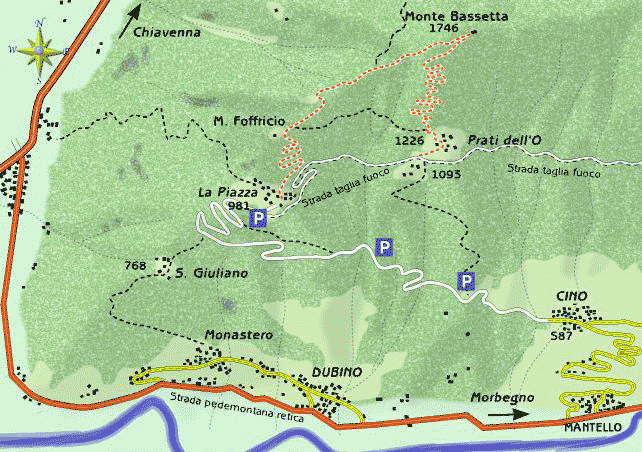 mappa di Il Monte Bassetta, una quasi montagna e un panorama unico. 