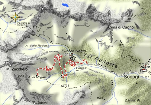 mappa di Alpe Mügaia, nelle solitudini dell'alta Val Verzasca