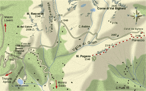mappa di Mortirolo, valico dimenticato, e il forte del Monte Pagano