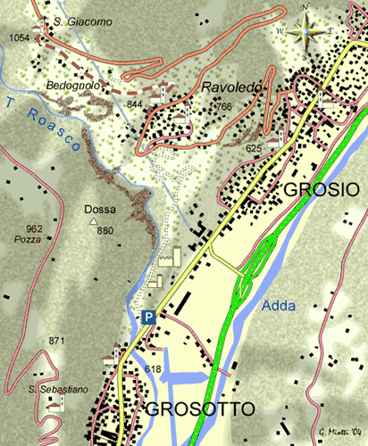 mappa di Da Grosotto a S. Giacomo e il monumentale castagno di Bedognolo