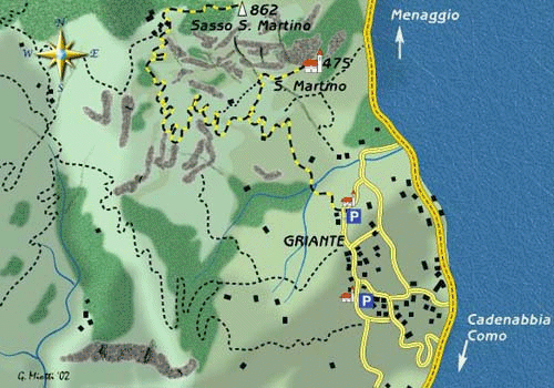 mappa di Griante, un paesino per i grandi della storia