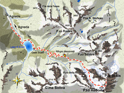 mappa di Il Rifugio Luigi Mambretti e la salita alla Punta di Scais