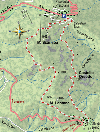 mappa di Il Salto degli Sposi e le foreste del Monte Scanapà