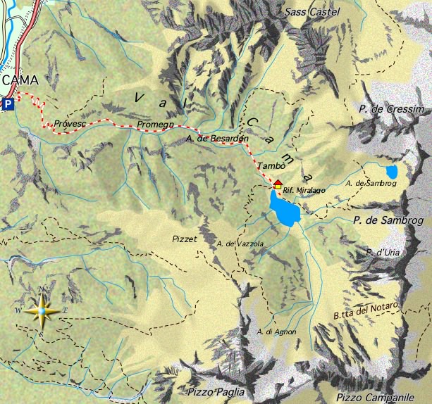 mappa di La Val Cama ed il suo lago