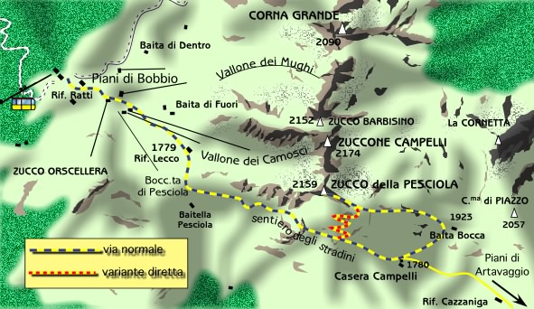 mappa di In Valsassina, sul massiccio dello Zuccone Campelli