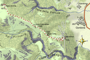 mappa di All'Alpe Cima, antica stazione di crinale