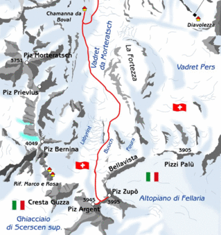 mappa di Piz Zupò e Piz Argent: i fratelli minori del Pizzo Bernina