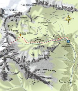 mappa di L'alta Val Fontana e il Passo del Forame