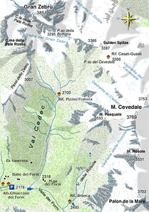 mappa di Rifugi Pizzini-Frattola e Zeledria 2706 m
