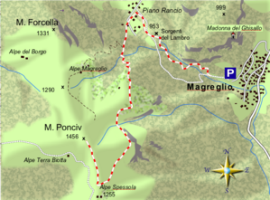 mappa di Alle sorgenti del Lambro e sul  Monte Ponciv 1456 m.