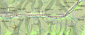 mappa itinerario ciclistico Sondrio - tirano