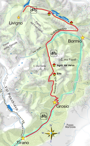 mappa da Tirano a Livigno in bicicletta