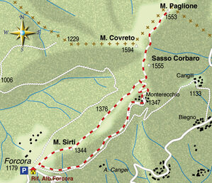 mappa di Monte Paglione (1553 m) sentinella della Val Veddasca