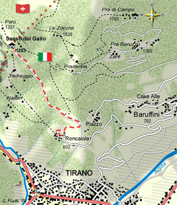 mappa di Da Roncaiola al Sasso del Gallo sull'antica mulattiera verso il Passo del Bernina